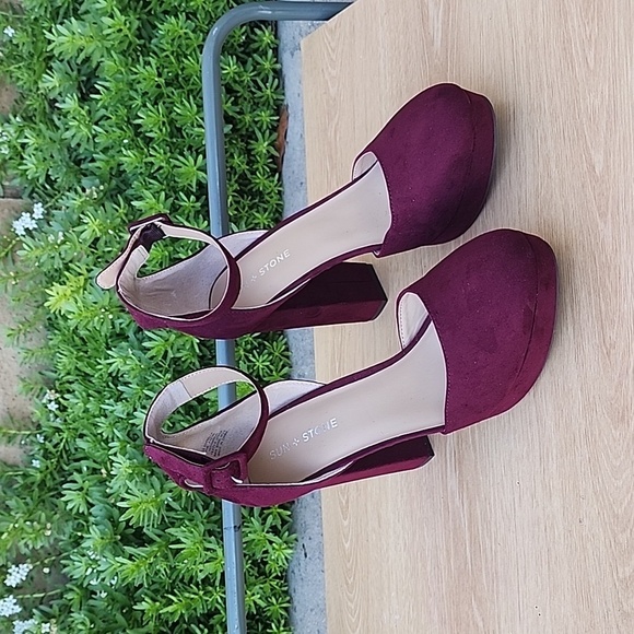 Sun + Stone Burgundy Estrella Block-Heel Ankle Strap Platform Pumps SZ 11 NWOT - Picture 3 of 9